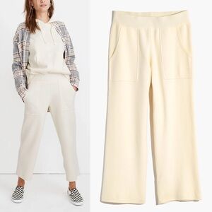 Madewell Ellington Straight Wide Leg Knit Sweater Pants Elastic Waist Cream XL